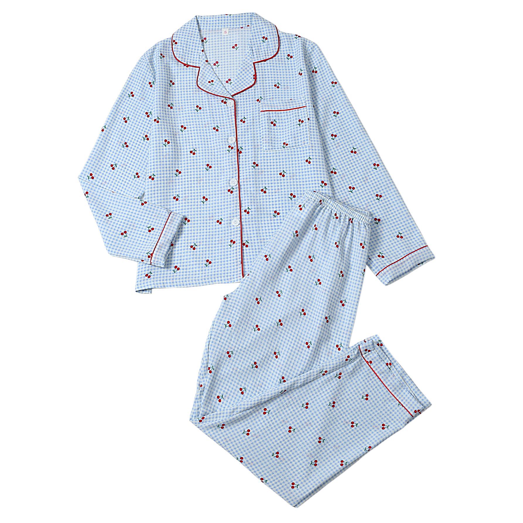 Nuevo comercio exterior burbujas transfronterizas arrugadas cardigan imprimido pijamas de mangas largas pantalones largos transfronterizos ropa doméstica set al por mayor