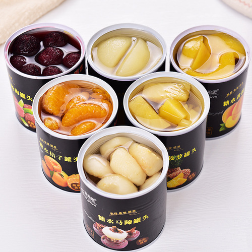 Canned fruit 6 cans mixed with yellow peaches, strawberries, whole boxes, whole pieces, snacks, beverages, lychees, oranges, hawthorns, water chestnuts, coconut fruit