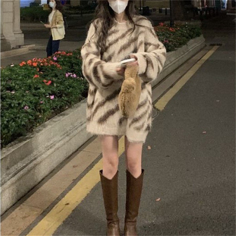 Loose Pullover Zebra Striped Sweater
