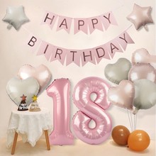 18岁生日铝膜气球女孩成人礼爱心飘空布置心形装饰背景客厅数字