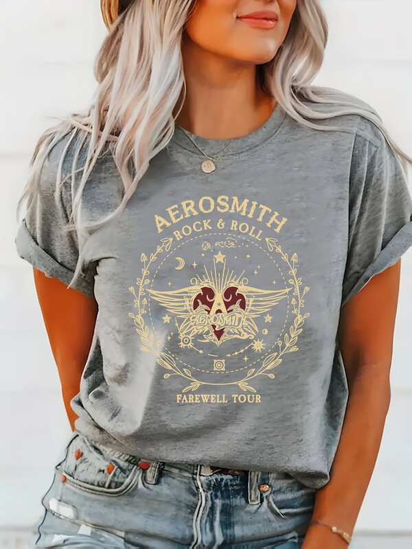 Vintage Aerosmith Rock Farewell Tour Graphic T-Shirt for Women - Retro Band Tour Design with Wings Vintage Aerosmith Rock Farewell Tour Graphic T-Shirt for Women - Retro Band Tour Design with Wings