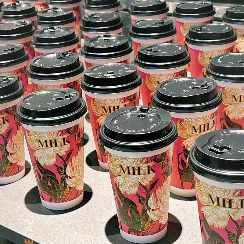 Wholesale disposable paper cups for milk tea, Chinese style trendy hot and cold drink coffee cups, soy milk cups, large capacity ins-style cups Wholesale disposable paper cups for milk tea, Chinese style trendy hot and cold drink coffee cups, soy milk cups, large capacity ins-style cups