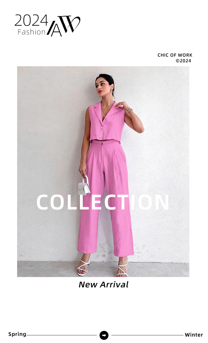 385g Weight Vest Outerwear Type Sleeveless Sleeve Length Cotton and Linen Fabric Type Pant Co-ord Set Sets Type 2 Pieces Set Quantity Casual Occasion Turndown Neckline Regular Fit Fit Type Solid Color Pattern Summer Season Women's Gender Pocket Design Casual Style Casual Women's Casual Solid Color Cotton And Linen Pocket Pant Co-ord Set Pants Sets 无