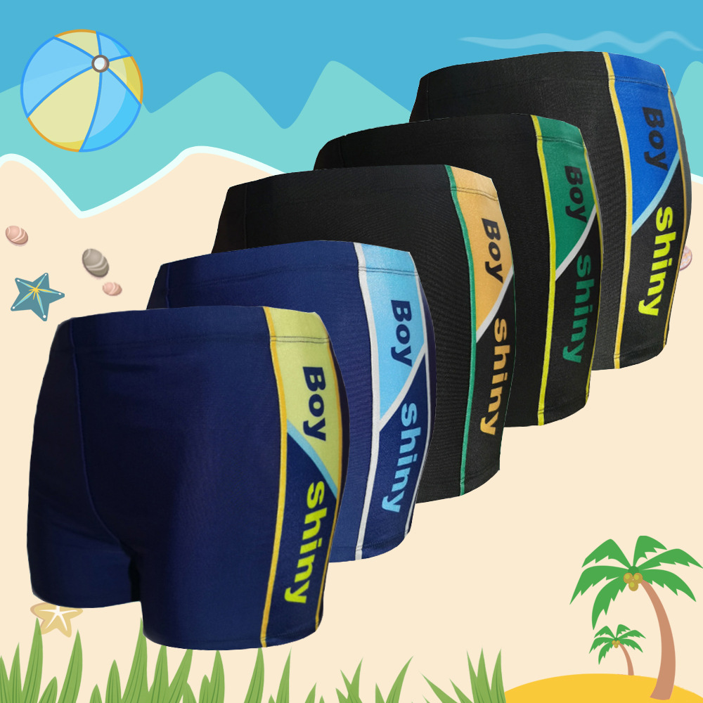 Manufacturer's New Boys' Fashionable Color Matching Youth Boxer Briefs Children's Swimming Trunks for Middle-Aged and Primary School Students Swimming Shorts