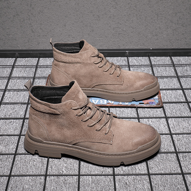 Men's Martin Boots, Genuine Leather Boots, Trendy High-Top Work Shoes, New Spring Style Men's Shoes with Front Laces