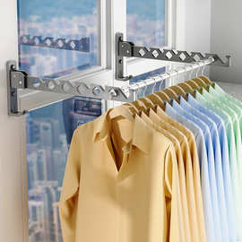 免打孔阳台折叠晾衣架晒衣服神器隐形伸缩杆壁挂式室内厕所卫生间