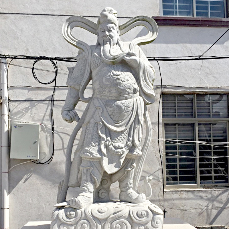 福建天青石关公像 花岗岩芝麻白633石雕武财神 可摆放寺庙关帝庙