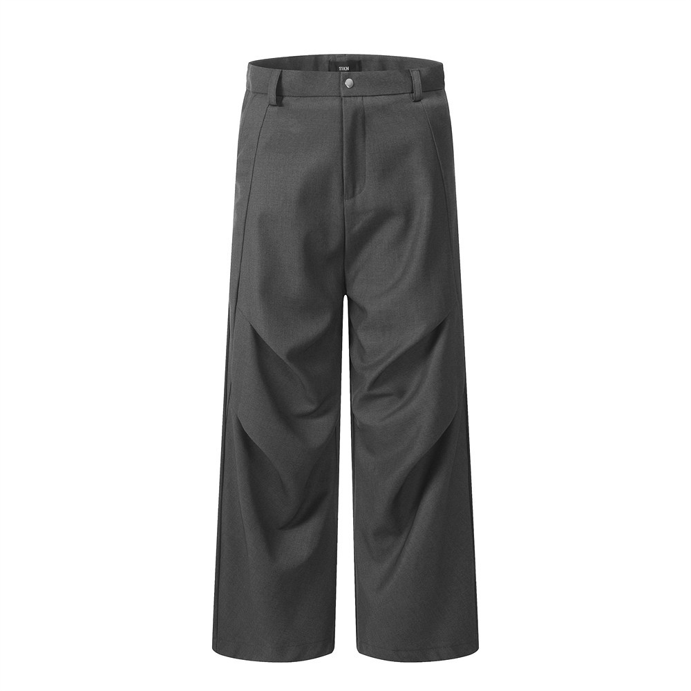 Lässige Herrenhose mit weitem Bein, trendiges Design, Falten, Pressnähte, einfarbig, vielseitig, lässige lange Hose_voghion.com