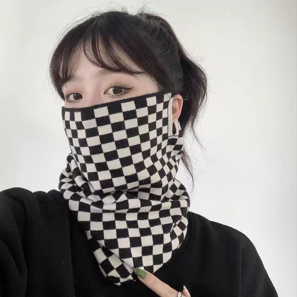 가을 겨울 귀걸이 [체커보드] 다기능 플러스 벨벳 스타일