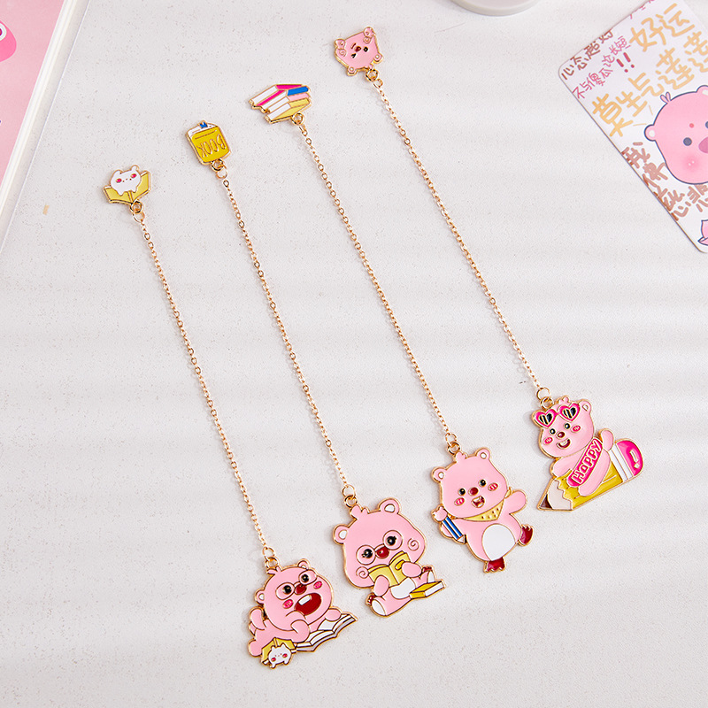 Bonito pequeño castor de metal creativo marcador de dibujos animados de alto valor de cara regalo creativo para estudiantes de lectura exquisita carpeta