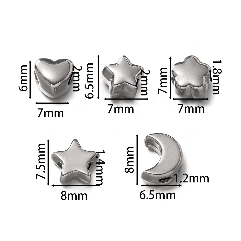 10g Weight Beads Jewelry Making Type DIY Ornament Accessories Classification 5 PCS/Package Quantity 304 Stainless Steel Material Star, Moon, Heart Shape Pattern All Seasons Season Elegant, Cute Style 5 PCS/Package Stainless Steel Star Moon Heart Shape Beads DIY Ornament Accessories 无