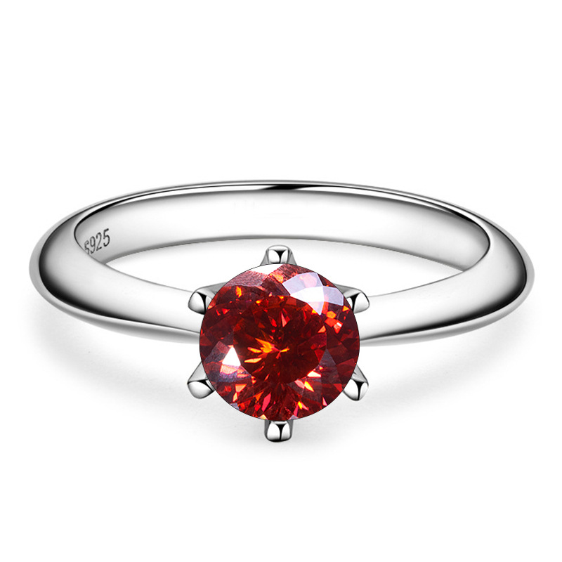 1 quilate color D mujer delicado anillo de boda de color S925 plata esterlina fuego explosivo de color