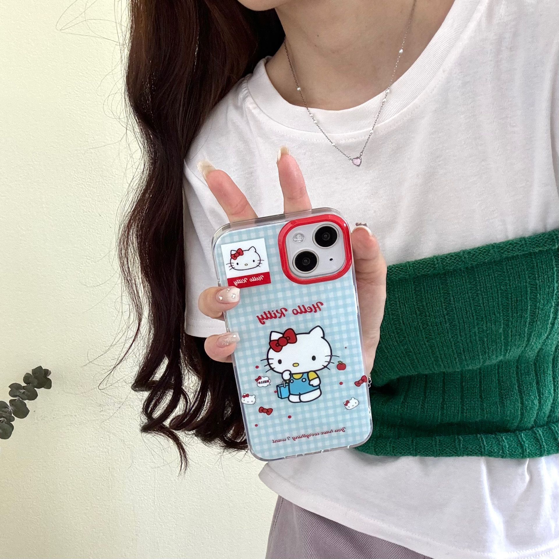 Capa azul de dibujos animados gato de compras IPhone15promax doble capa Apple 15pro/14 funda para teléfono móvil aplicable 13