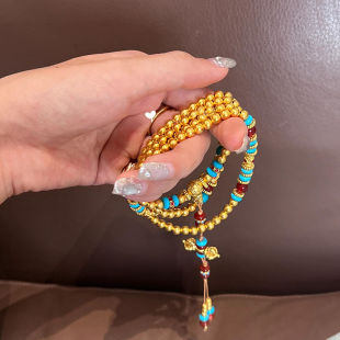 Long-standing sand gold magic pestle beaded necklace women's new Chinese tide 108 multi-ring beads sweater chain