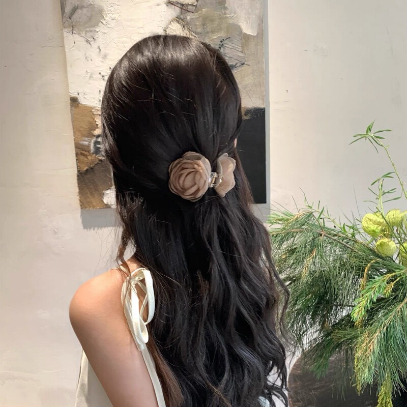 日照山茶 新中式山茶花朵抓夹女夏季高级感半扎发头花发夹鲨鱼夹|undefined