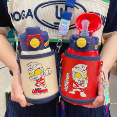 奧特曼兒童保溫杯吸管水壺學生水壺幼兒園寶寶水杯上學便攜耐摔