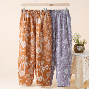 New Style Yarn-Dyed Jacquard Pure Cotton Double-Layer Gauze Women's Pajamas Spring and Summer Thin Middle-Aged Home Lantern Home Pants