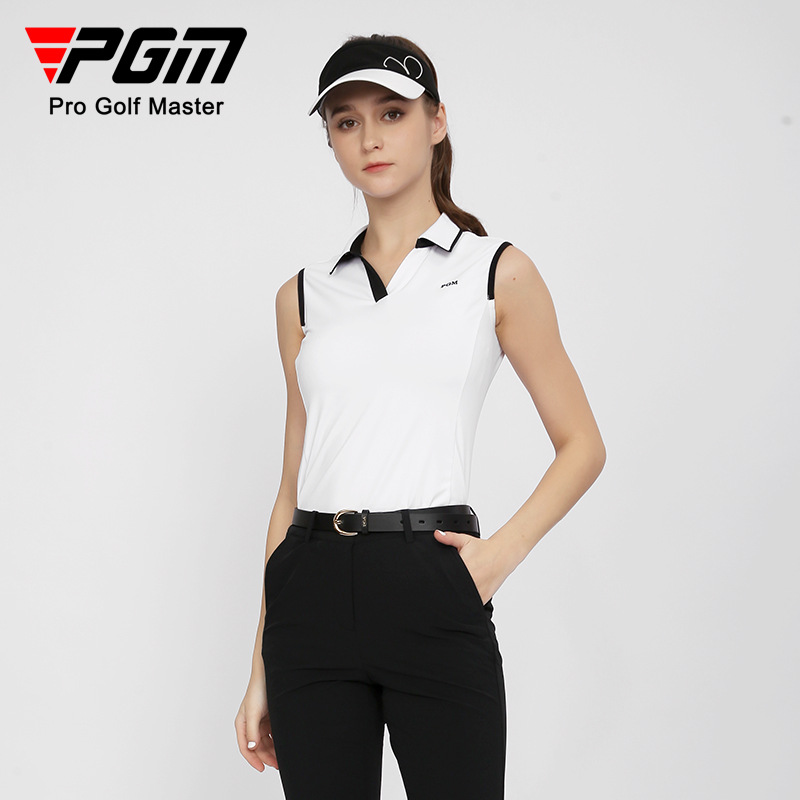 Áo thun ngắn tay giảm béo mùa hè nữ PGM golf, áo thể thao không tay thoáng khí — KUZ147-Quần Trắng, YF552-Áo màu trắng, KUZ147-quần đen, YF552-Áo màu xanh nước biển
