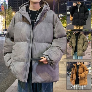 Winter New Suede Cotton-padded Clothes Men's Loose Warm Top Thickened Fake Two-piece Men's Hooded Cotton-padded Jacket