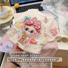2025 新しい子供の夏の女の子の新しい韓国語版漫画立体半袖ベビーカジュアル Tシャツ西洋スタイル晴れ