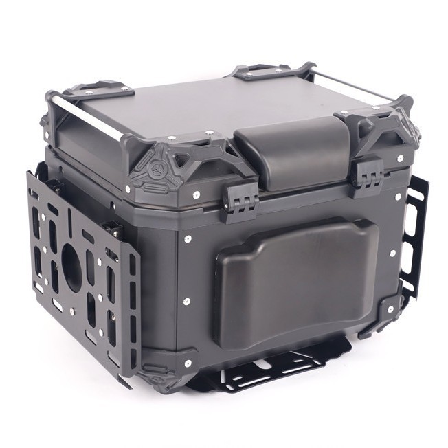Motorcycle Modified Aluminum Alloy Armor Rear Trunk 45L, Electric Vehicle Foldable Trunk 55L Storage Trunk