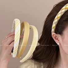 春夏黄色甜美发箍女2025新款高级感韩国格子头箍高颅顶发卡发饰品