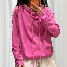 2026春季 韩版宽松时尚减龄拼接连帽套头T恤百搭休闲帽衫女5823