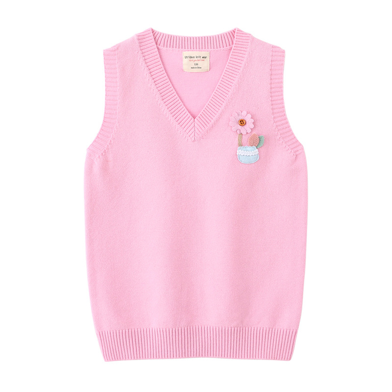 Elija el tamaño al por mayor de primavera y otoño ropa para niños chaleco de lana suéter medio y grande niños estudiante uniforme escolar niña de las flores chaleco de punto