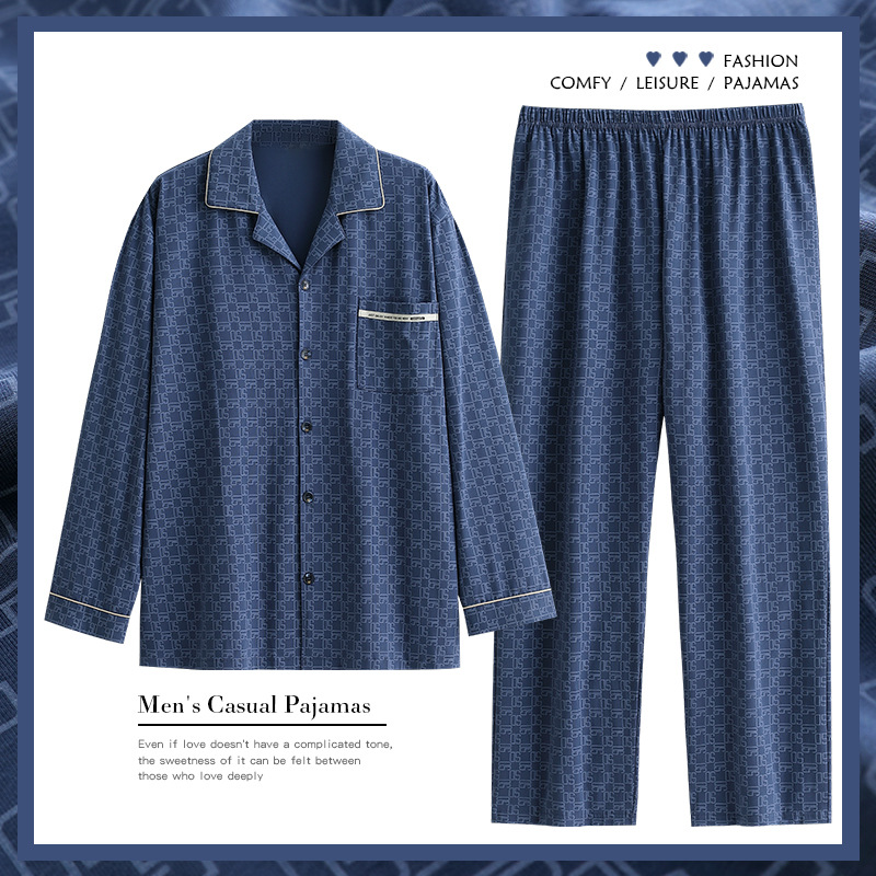 Pijamas de algodón para hombres primavera y otoño de manga larga para hombres otoño delgado grande se puede usar ropa de casa de otoño y invierno