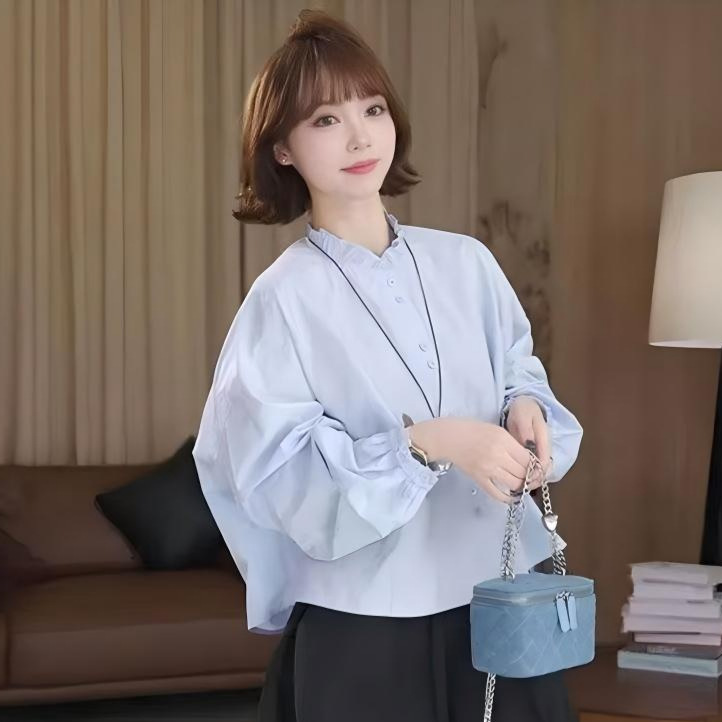 【一件代发】秋季新款女宽松显瘦洋气百搭上衣时尚高级感长袖衬衫