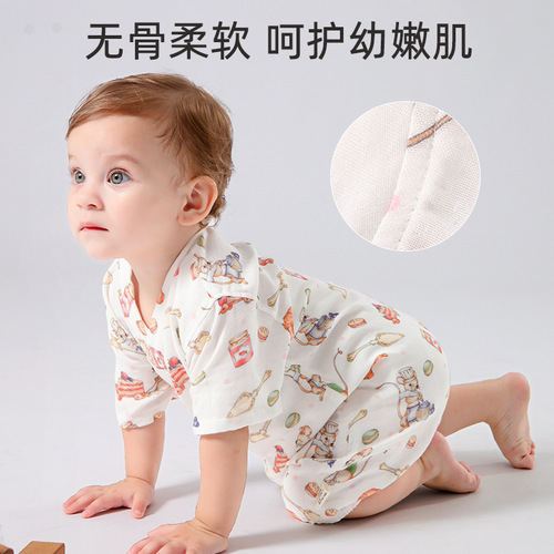 Moxi Oak Style European-style Baby Summer Jumpsuit Newborn Summer Clothes Gauze Monk's Clothing 100 Days
