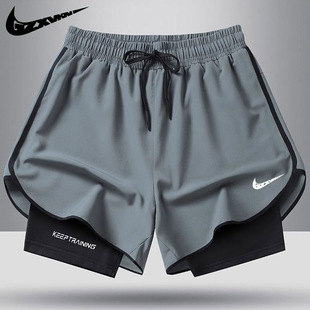 A generation of hair brand ice silk sports shorts men's running pants quick-drying thin breathable lining fake two