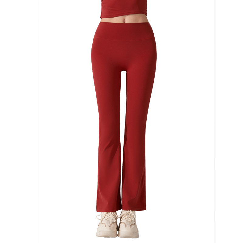 Pantalones de trompeta antibacterianos de sensación desnuda en Europa y los Estados Unidos nuevos estilos deportivos pantalones de yoga casuales muestran pantalones de fitness de cintura alta de plástico delgado