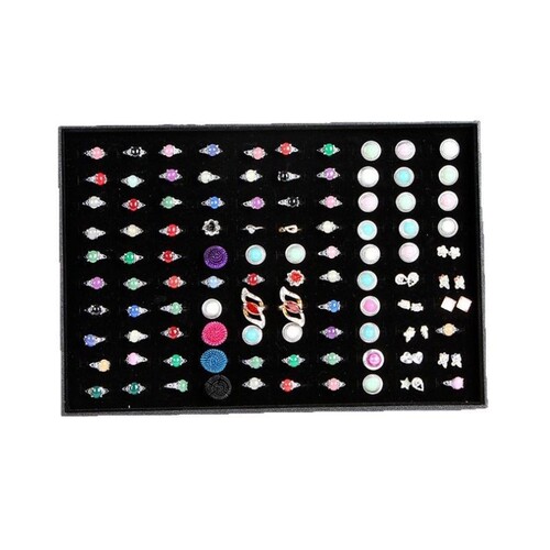 Black jewelry display trays, rings, necklaces, bracelets, trays, earrings, rings, accessories display stands, storage boxes, and viewing trays