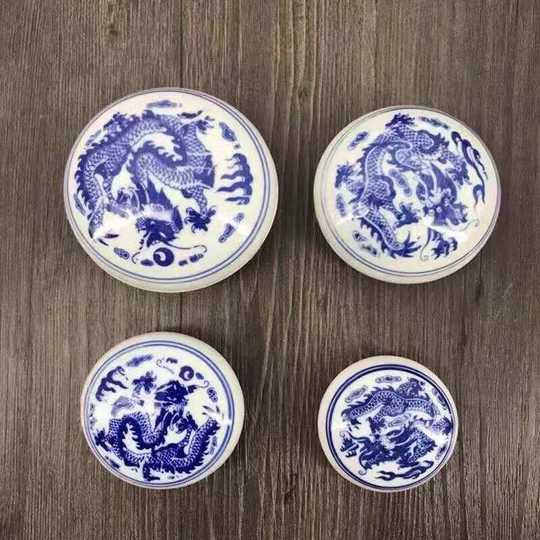 Traditional Chinese Painting and Calligraphy Special Inkpad Seal Seal Carving Inkpad Jingdezhen Blue and White Porcelain Inkpad Ceramic Boxed Cinnabar Inkpad