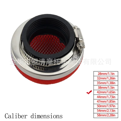 28/58mm size selection, Motosiklet ləvazimatları və aksesuarları - straight-mouth-ball-sponge-air-filter-red-42mm
