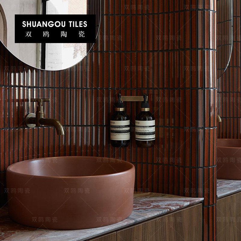 Scandinavian Long Strip Ceramic Mosaic Tiles Bathroom Toilet Kitchen Cafe Bar Wall Decoration Waterproof