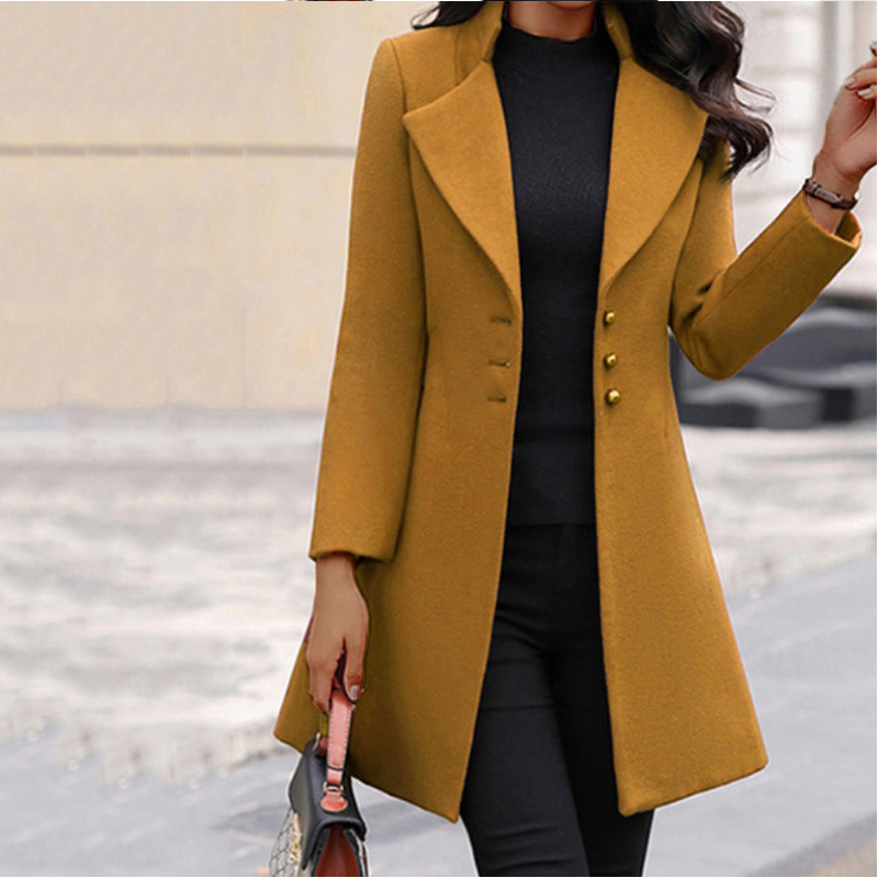 Mid-Length Korean-Style Reversible Collar Wool Coat With Slimming Effect In Solid Color For Women_ecoleips.com