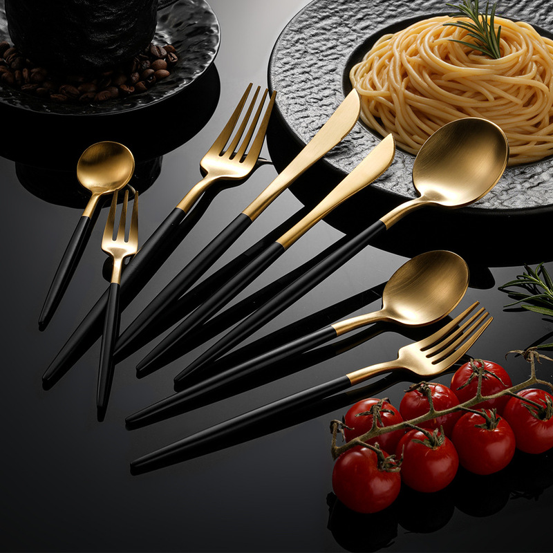Thick Sandblasted 304 Stainless Steel Portuguese Knife, Fork, and Spoon Set for Western Cuisine, Hotel Steak Cutlery Set, Trendy Tableware