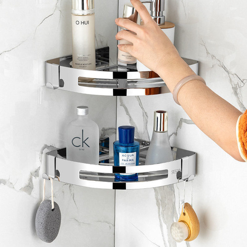 Cross-border exclusive 304 stainless steel no-drilling triangular stand corner shelf bathroom kitchen corner hanging rack storage display shelf