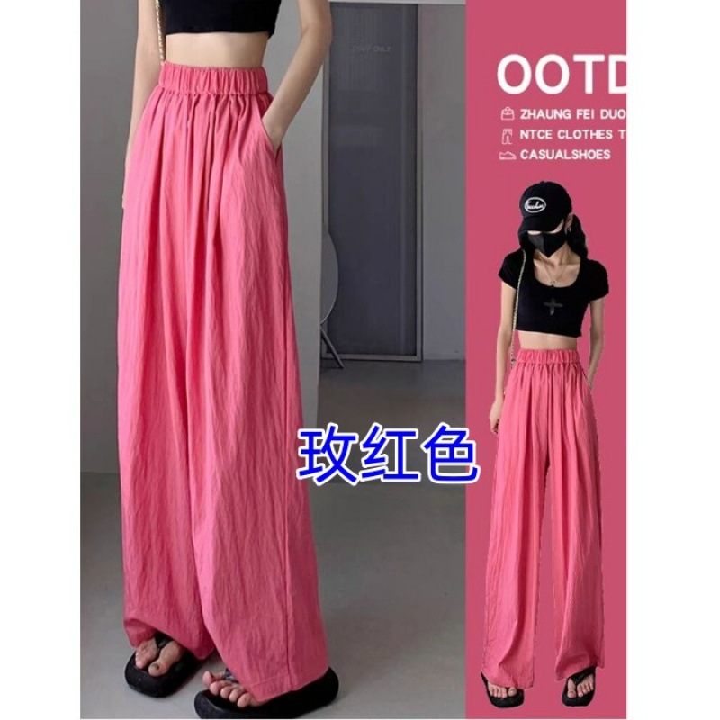 冰丝阔腿裤女夏季高腰垂感休闲日系棉麻慵懒感山本裤褶皱直筒裤子