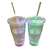 LED发光吸管杯 LED双层发光冰杯  夜光发光杯批发
