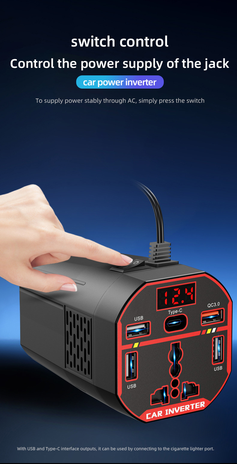 Ac Car Charger 12V24V to 220V High-Power Inverter Car Power Supply Cigarette Lighter Converter