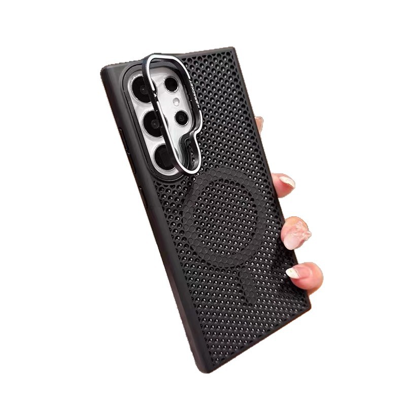 Disipación de calor de la red, soporte de lente de carcasa magnética, adecuado para Samsung S25Ultra, carcasa para teléfono móvil, panal, transpirable, S24, anti-caída