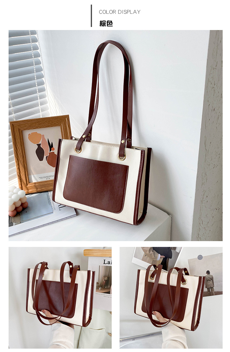 Korean Style Stitching Color Commuter Portable Single Shoulder Large Capacity Tote Bag display picture 5