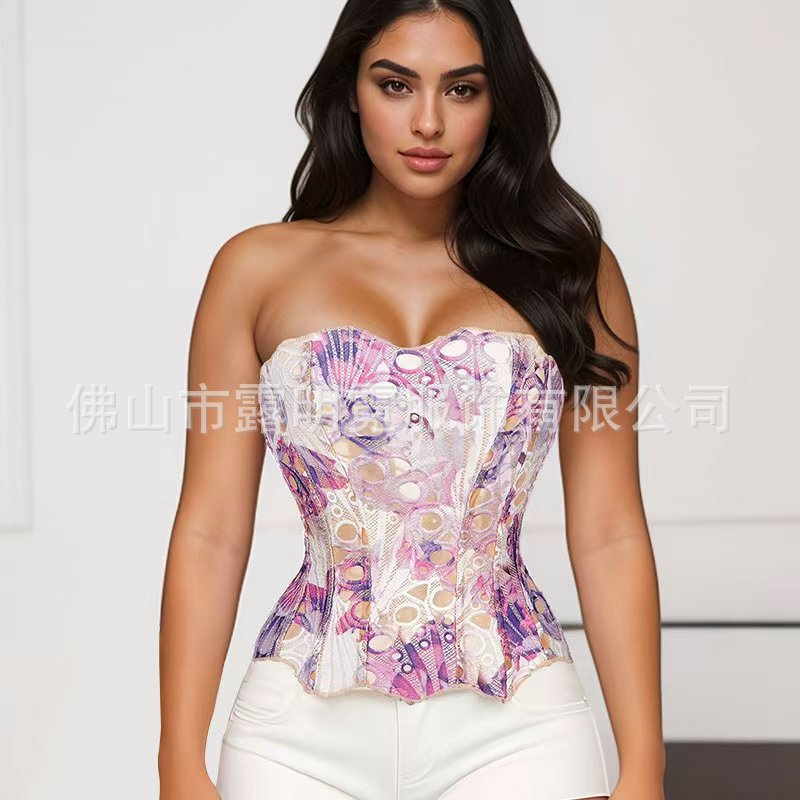 Cross-Border European and American New Style Irregular Lace Double-Layer Fitted Corset Court-Style Corset with Ins Print Shapewear Cross-Border European and American New Style Irregular Lace Double-Layer Fitted Corset Court-Style Corset with Ins Print Shapewear