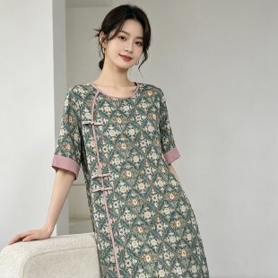 2026 New Cotton Silk Pajamas Spring and Summer Printed Retro New Chinese Style National Style Can Be Worn Outside Home Clothes Cotton Silk Dress 2026 New Cotton Silk Pajamas Spring and Summer Printed Retro New Chinese Style National Style Can Be Worn Outside Home Clothes Cotton Silk Dress