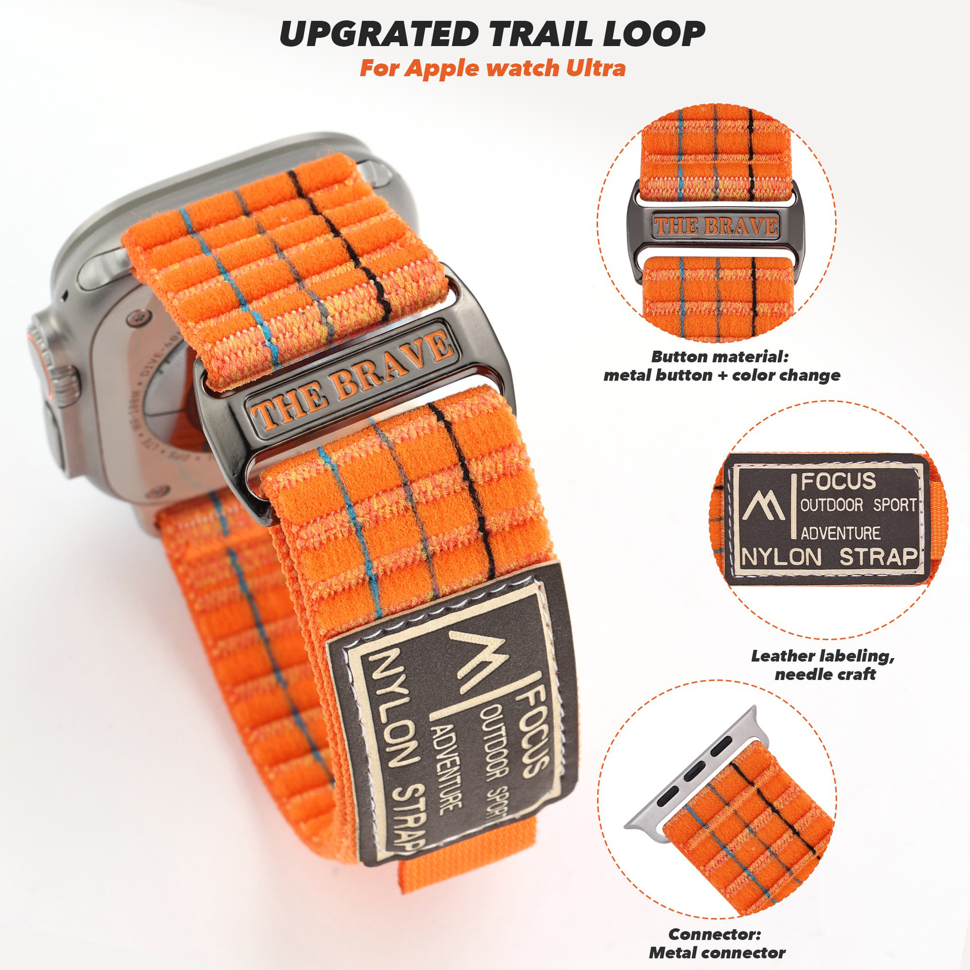 Suitable for apple watch3456789, double-section leather-coated nylon loop strap, Apple 10 strap Item Picture