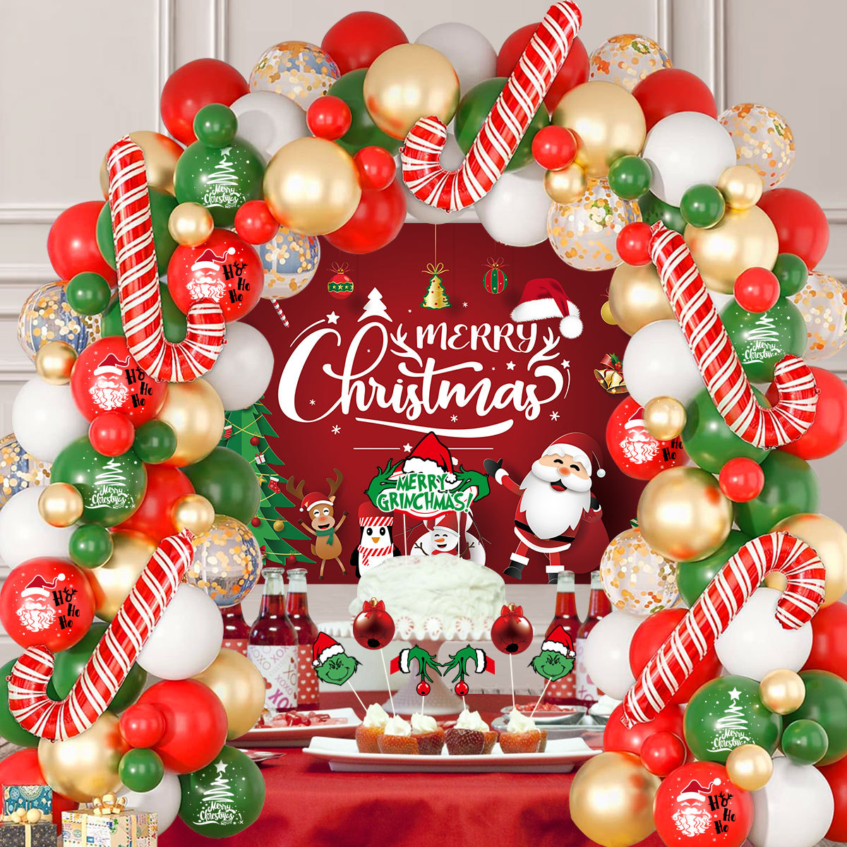 Globo de Navidad, película de aluminio, globo, venta al por mayor transfronteriza, juego de globos de decoración de fiesta navideña de látex redondo de 10 pulgadas