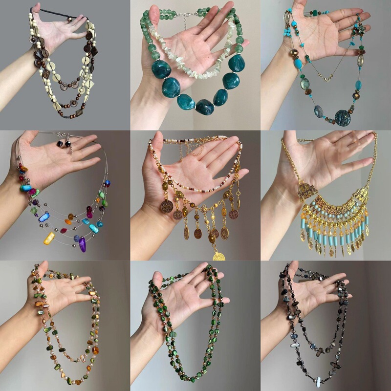 Bohemian Style Heavy Beaded Necklace with Metal Tassel Design, Holiday Style Long Sweater Chain, Clavicle Chain Bohemian Style Heavy Beaded Necklace with Metal Tassel Design, Holiday Style Long Sweater Chain, Clavicle Chain